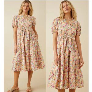 Hayden muted floral belted waist Tiered dress NWT szL